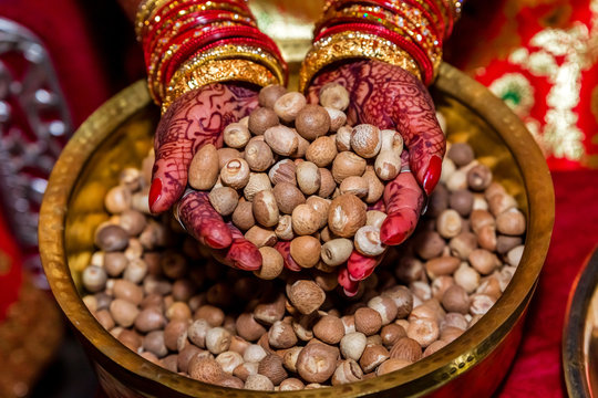 Many Betel Nuts in the hands of Bride,Supari