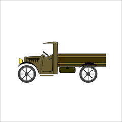 Brown vintage truck in cartoon style on white background.