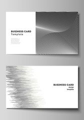 The minimalistic abstract vector illustration layout of two creative business cards design templates. Geometric abstract background, futuristic science and technology concept for minimalistic design.