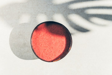 Strawberry Smoothie in Coconut Bowl