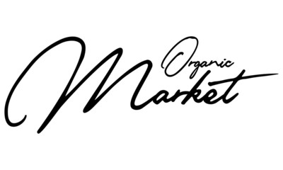Fototapeta na wymiar Organic Market Cursive Calligraphy Black Color Text On White Background