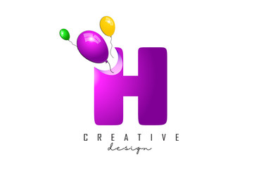H Letter Logo with flying colorful balloons and 3d Effect Vector Illustration.