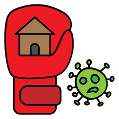 Stay Home and Strong your immunity concept, Corona Virus Symbol on white background, Boxing Gloves inside Home Symbol with Coronavirus Concept Vector Color Icon Design, 