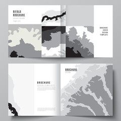 Vector layout of two covers templates for square design bifold brochure, flyer, magazine, cover design, book design, brochure cover. Landscape background decoration, halftone pattern grunge texture.