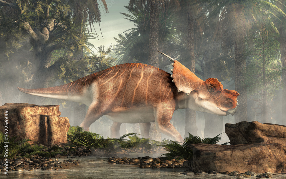 Aufkleber achelousaurus was a cretaceous era dinosaur. a cousin of triceratops, it had two curved spikes on it