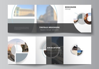 Vector layout of square covers design templates for trifold brochure, flyer, cover design, book, brochure cover. Background with abstract circle round banners. Corporate business concept template.