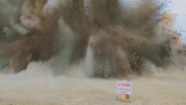 View of a powerful explosion in a mining career.