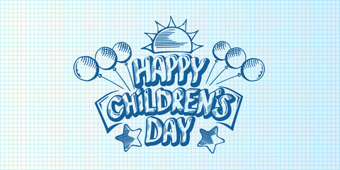1 june international childrens day cartoon doodle style horizontal banner background. happy Children day greeting cad, icon or label. Cartoon kids day poster. Children day hand drawn banner design