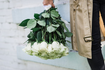 wedding bouquet of white roses