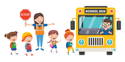 Happy Children And School Bus