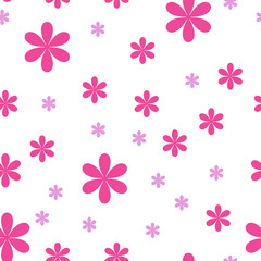 Pink Flowers seamless pattern on white background. floral Vector decoration Illustration. Abstract nature artwork.