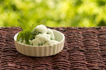 Bowl of mint ice cream 