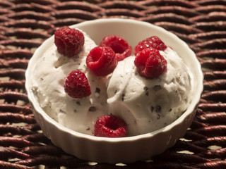 ice cream with raspberries