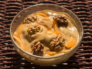 Bowl of walnut apricot yogurt 