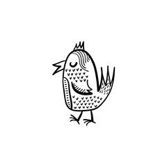 Coloring pages for children. Cute birds in Doodle style. Monochrome hand-drawn vector illustration