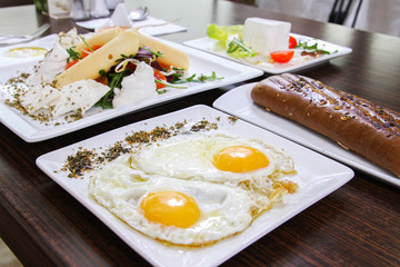 Continental breakfast.  fried eggs