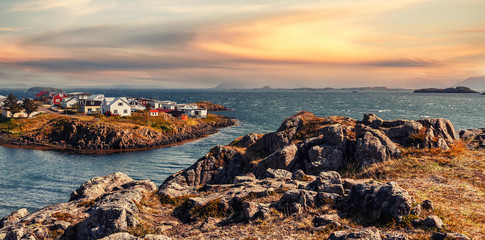 Tipical Icelandic Seascapeduring sunset. Amazing nature landscape of Iceland. Iceland one famous natural landmark and travel destination place. Iconic location for landscape photographers