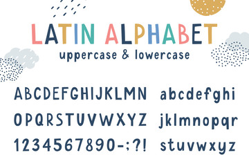 vector latin funny kids hand drawn alphabet