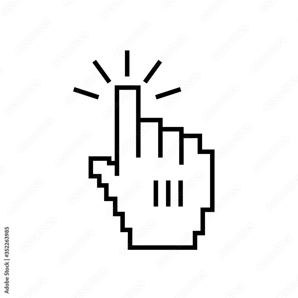 Poster hand cursor click outline vector icon. pixelated hand pointer clicking. vector illustration.