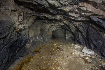 Underground old mica mine tunnel