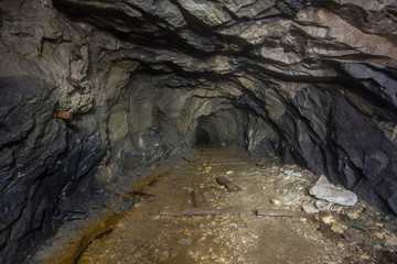Underground old mica mine tunnel