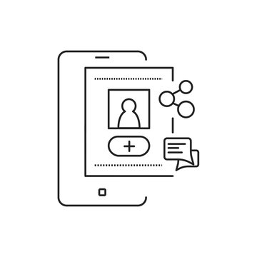 Account Registration Black Line Icon. Social Media Information Sign. Create Blog In Smartphone. Pictogram For Web Page, Mobile App, Promo. UI UX GUI Design Element. Editable Stroke