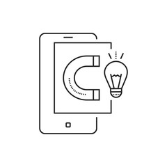 Gathering ideas black line icon. Search and analysis of information in smartphone. Pictogram for web page, mobile app, promo. UI UX GUI design element. Editable stroke
