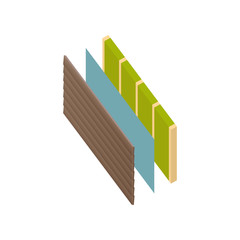 Siding with a vapor barrier and  filler-mineral wool on a wooden frame.Vector isometric and 3D view.	

