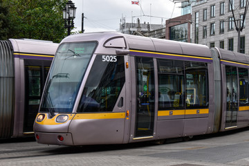 Fototapeta na wymiar Luas tram at st stephens green in Dublin city centre