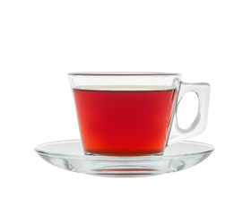 Turkish Tea with glass cup. Turkish hot black tea isolated white background. Clipping Path.
