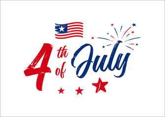 Grunge 4th of July hand-lettering design with firework, stars, and the American flag. Use for July greeting card, postcard, discount deals, freedom celebration, festive greeting, etc. 