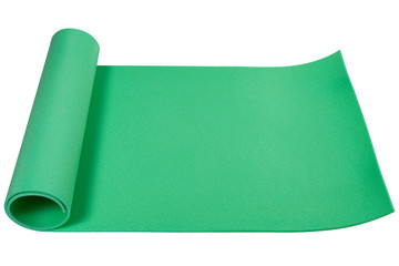 green mat for sports or for camping, on a white background