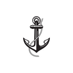 Nautical typography emblem with anchor and rope. Elegant t-shirt design, marine label or poster illustration.