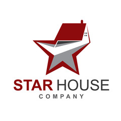 Obraz premium House logo design template with star shape element graphic. Modern home and real estate concept. Vector icon illustration can use for brand business company, property agency, developer construction
