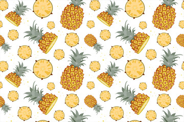 Tropical seamless pattern with fresh exotic fruits, summer design fruit ananas. Colorful wallpaper vector. Decorative illustration, good for printing textile, menu.