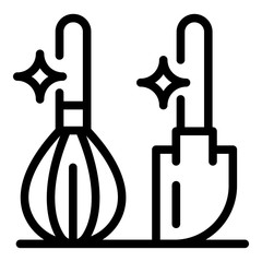 Whisk and paddle icon. Outline whisk and paddle vector icon for web design isolated on white background