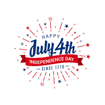 Happy July 4th independence day since 1776 greeting in the starburst. Vector illustration on white background.