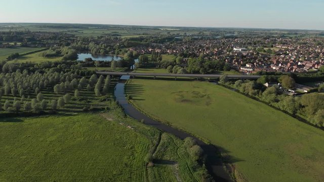 Nene River, Thrapston And Islip A14 Road Bridge Northamptonshire Spring Drone Aerial Landscape
