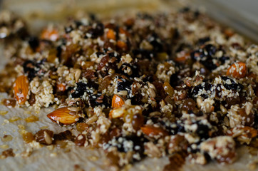 grains, nuts, seeds, almonds, sesame seeds, sunflower seeds, apricot, prunes