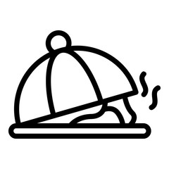 Dish under lid on tray icon. Outline dish under lid on tray vector icon for web design isolated on white background