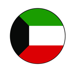 Kuwait Flag Button rounded on isolated white for Middle East or Arabian Gulf push button concepts.	