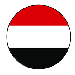 Republic of Yemen Flag Button rounded on isolated white for Middle East or Arabian Gulf push button concepts.	