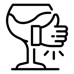 Thumb up and wine glass icon. Outline thumb up and wine glass vector icon for web design isolated on white background