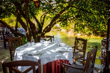 Garden on Dobrota streets Montenegro trees water green grass trip travel summer