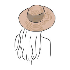 Silhouette of beautiful woman in a elegant hat. Vector. beautiful girl in a hat, vector sketch illustration