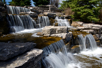 beautiful view of the waterfall in the public park at Richmond Hill, Ontario, Canada