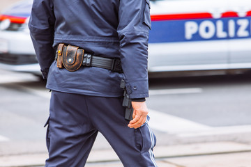ammunition belt on policeman waist