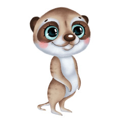 Naklejka premium Illustration of a cute cartoon meerkat with big eyes standing isolated on a white background