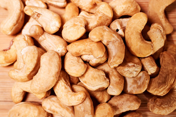 Raw cashew nuts close-up.