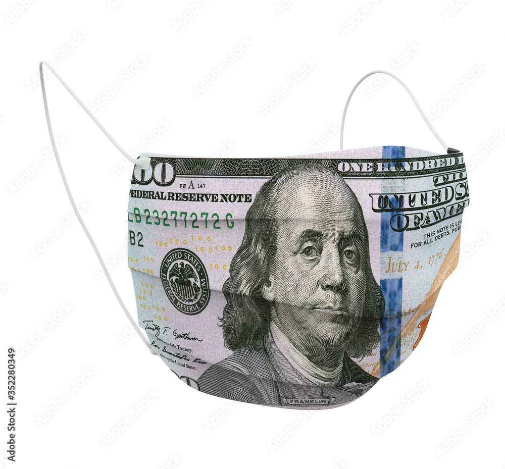 Poster Protective Mask with 100 US Dollar Bill Isolated